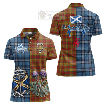 Scrymgeour Tartan Women's Polo Shirt Happy St. Andrew's Day Half Tartan Style Women - Tartan Vibes Clothing