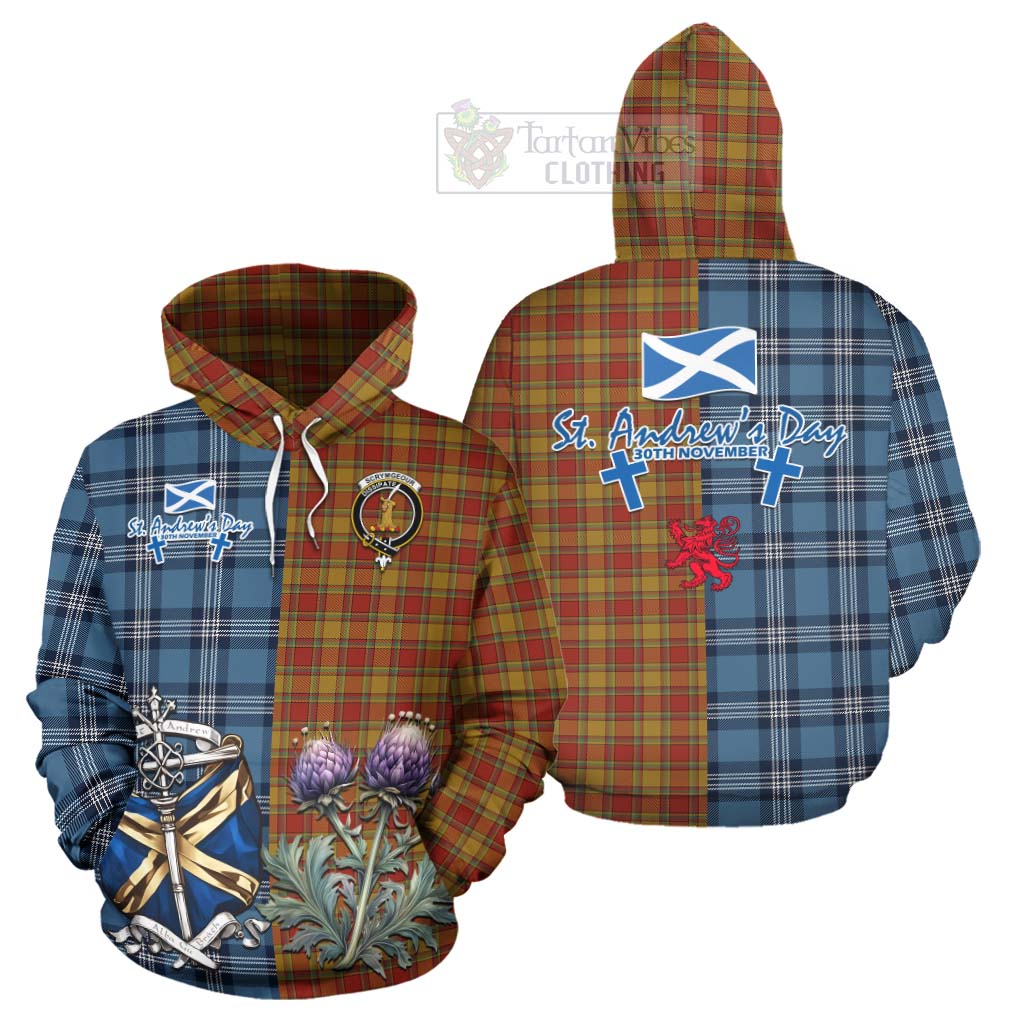 Scrymgeour Tartan Hoodie Happy St. Andrew's Day Half Tartan Style Zip Hoodie - Tartan Vibes Clothing
