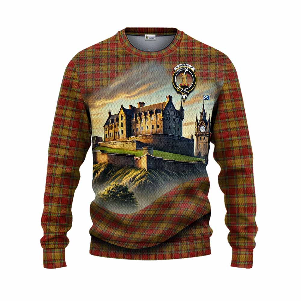 Scrymgeour Tartan Family Crest Knitted Sweater with Scottish Ancient Castle Style Unisex - Tartan Vibes Clothing