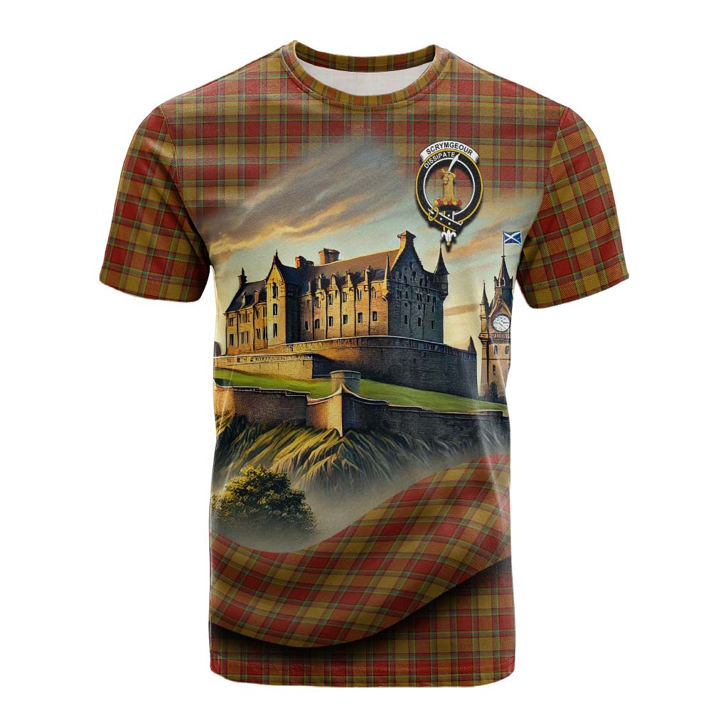 Scrymgeour Tartan Family Crest Cotton T-shirt with Scottish Ancient Castle Style Kid's Shirt - Tartan Vibes Clothing