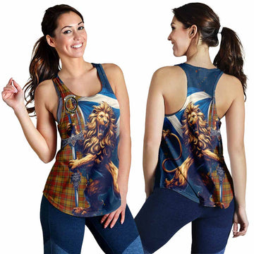 Scrymgeour Tartan Family Crest Women's Racerback Tanks with Scottish Majestic Lion 4XL - Tartan Vibes Clothing