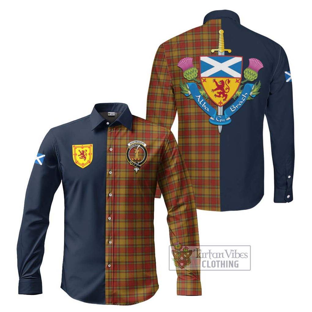 Scrymgeour Tartan Long Sleeve Button Shirt Alba with Scottish Lion Royal Arm Half Style Men's Shirt S - Tartan Vibes Clothing