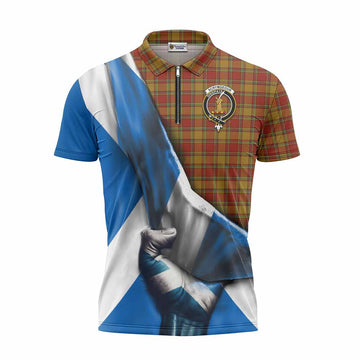 Scrymgeour Tartan Zipper Polo Shirt with Family Crest Scotland Patriotic Style Unisex - Tartan Vibes Clothing