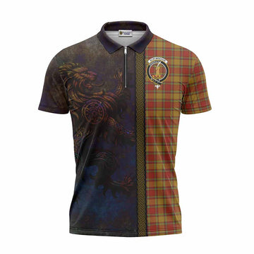 Scrymgeour Tartan Family Crest Zipper Polo Shirt Alba Gu Brath Be Brave Lion Ancient Style Unisex - Tartan Vibes Clothing
