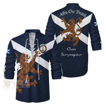 Scrymgeour Tartan Lion Rampant Ghillie Kilt Shirt Proudly Display Your Heritage with Alba Gu Brath and Clan Name Men - Tartan Vibes Clothing
