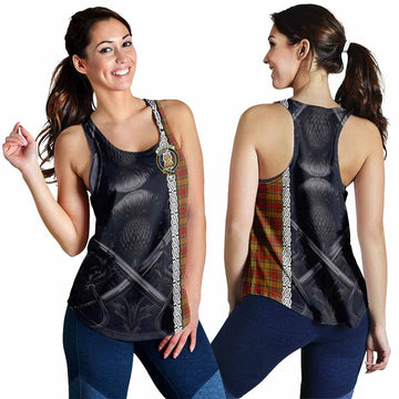 Scrymgeour Tartan Women's Racerback Tanks with Family Crest Cross Sword Thistle Celtic Vibes 4XL - Tartan Vibes Clothing