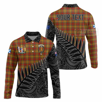 Tartan Vibes Clothing Scrymgeour Crest Tartan Long Sleeve Polo Shirt with New Zealand Silver Fern Half Style