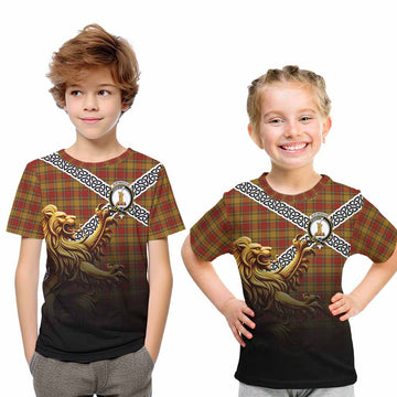 Scrymgeour Crest Tartan Kid T-Shirt with Golden Lion Emblem Celtic Style Youth XL Size14 - Tartan Vibes Clothing