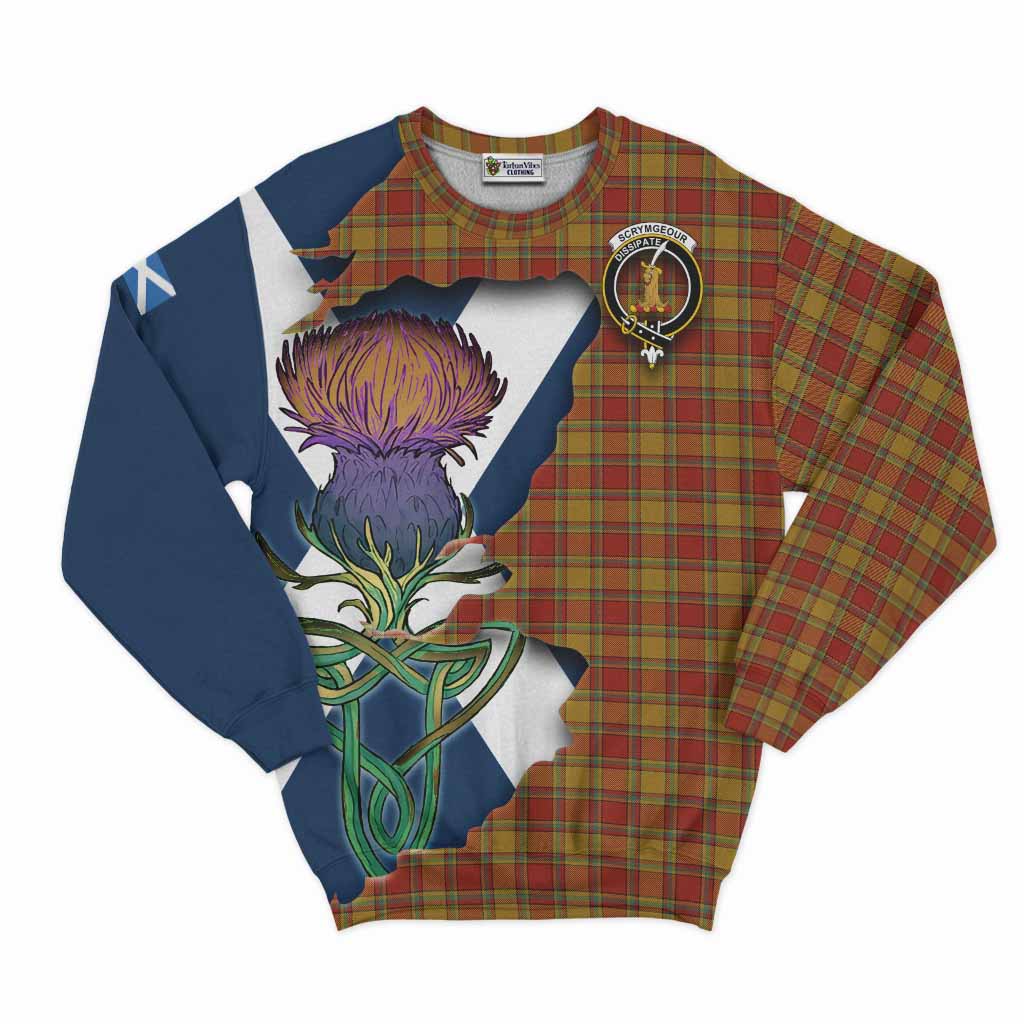 Tartan Vibes Clothing Scrymgeour Tartan Family Crest Sweatshirt Scottish Thistle Celtic Inspired