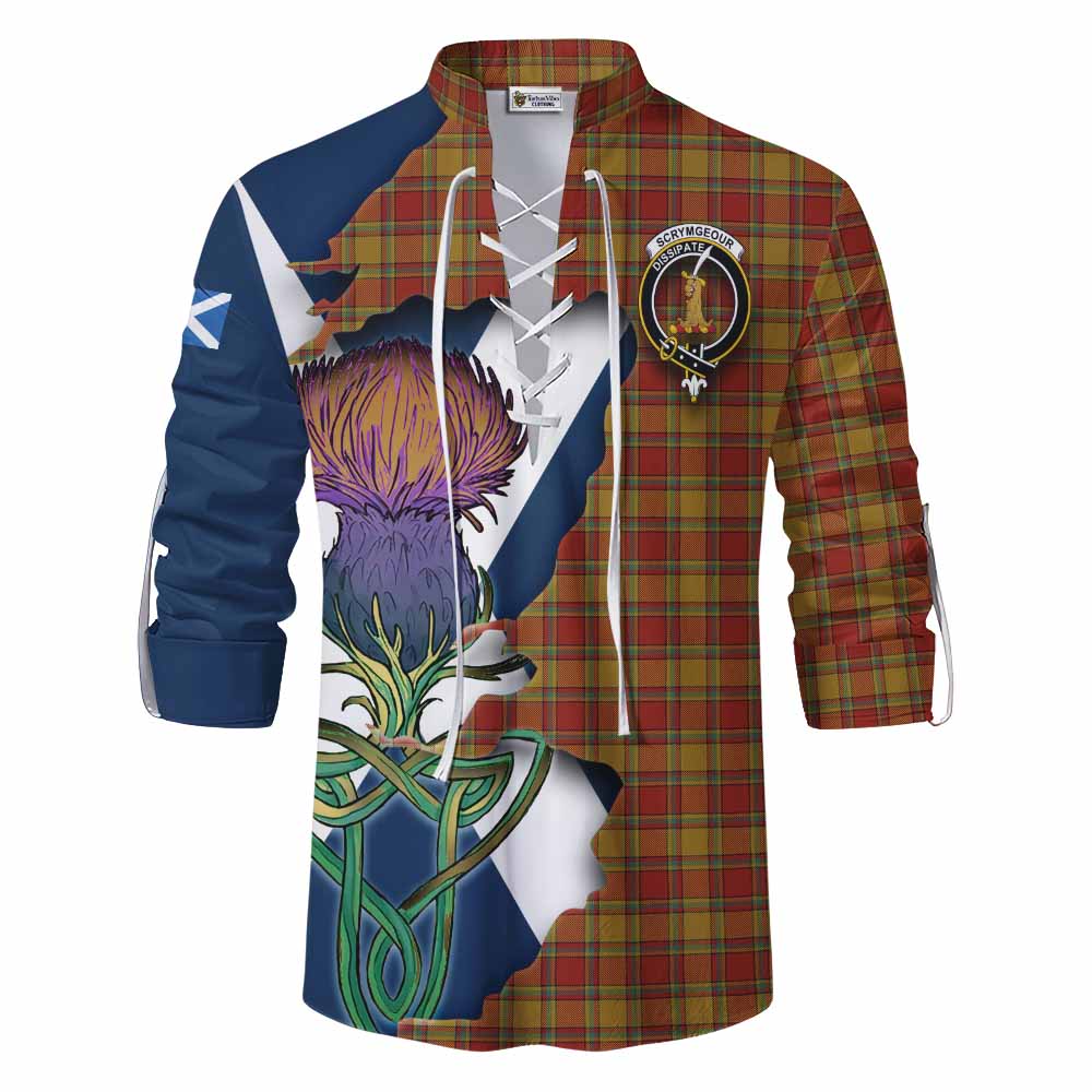 Tartan Vibes Clothing Scrymgeour Tartan Family Crest Ghillie Kilt Shirt Scottish Thistle Celtic Inspired