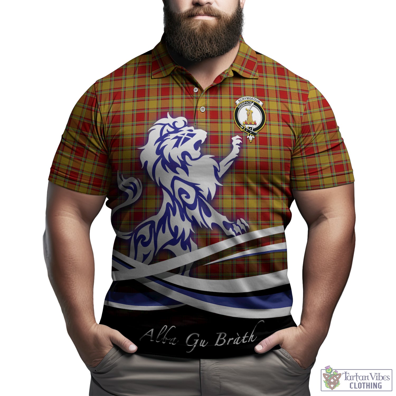 Scrymgeour Tartan Polo Shirt with Alba Gu Brath Regal Lion Emblem Kid - Tartan Vibes Clothing