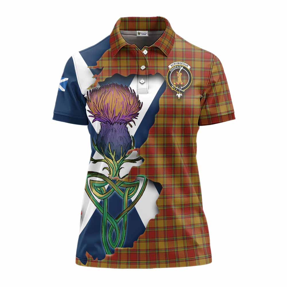 Tartan Vibes Clothing Scrymgeour Tartan Family Crest Women's Polo Shirt Scottish Thistle Celtic Inspired