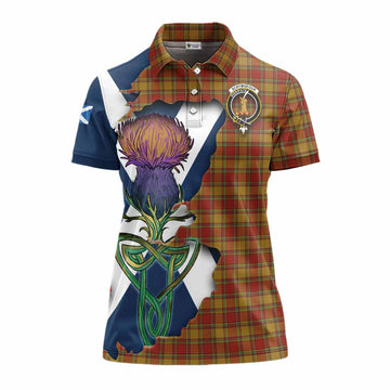 Tartan Vibes Clothing Scrymgeour Tartan Family Crest Women's Polo Shirt Scottish Thistle Celtic Inspired