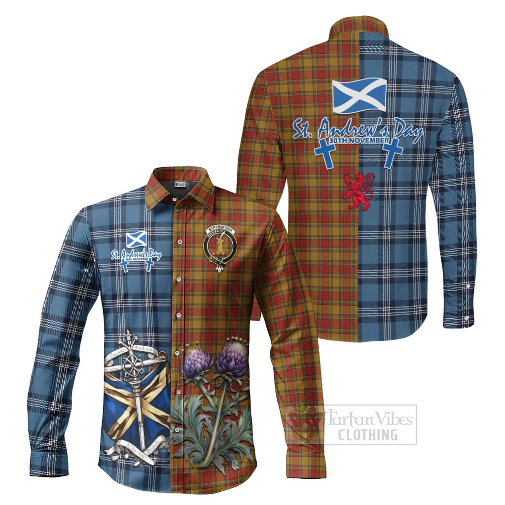 Scrymgeour Tartan Long Sleeve Button Shirt Happy St. Andrew's Day Half Tartan Style Men's Shirt S - Tartan Vibes Clothing