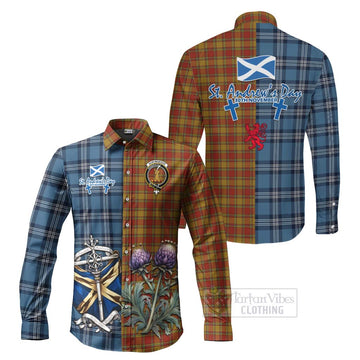 Scrymgeour Tartan Long Sleeve Button Shirt Happy St. Andrew's Day Half Tartan Style Men's Shirt S - Tartan Vibes Clothing