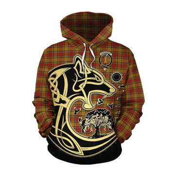 Scrymgeour Tartan Cotton Hoodie with Family Crest Celtic Wolf Style Pullover Hoodie XS - Tartan Vibes Clothing