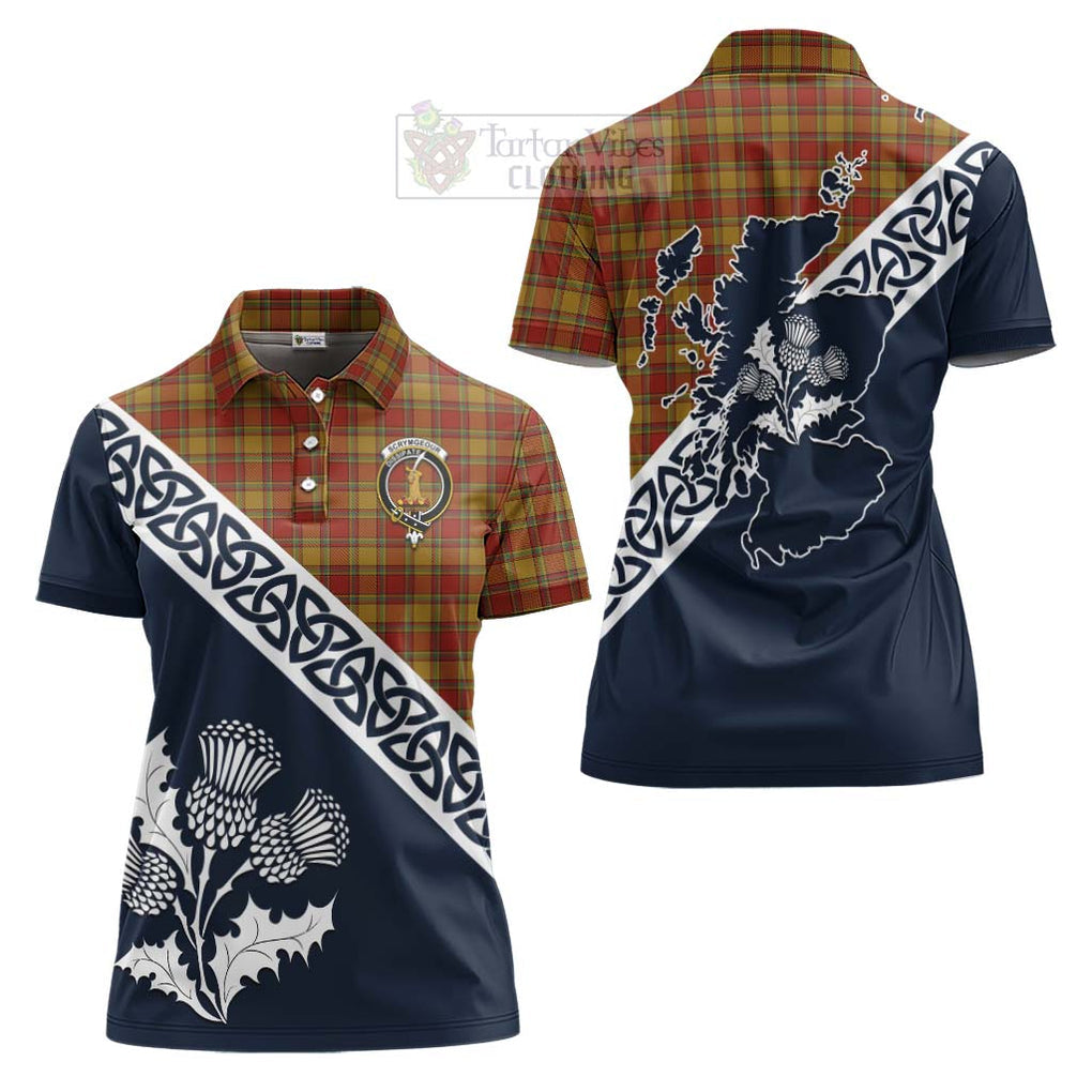 Scrymgeour Tartan Women's Polo Shirt Featuring Thistle and Scotland Map Women - Tartanvibesclothing Store