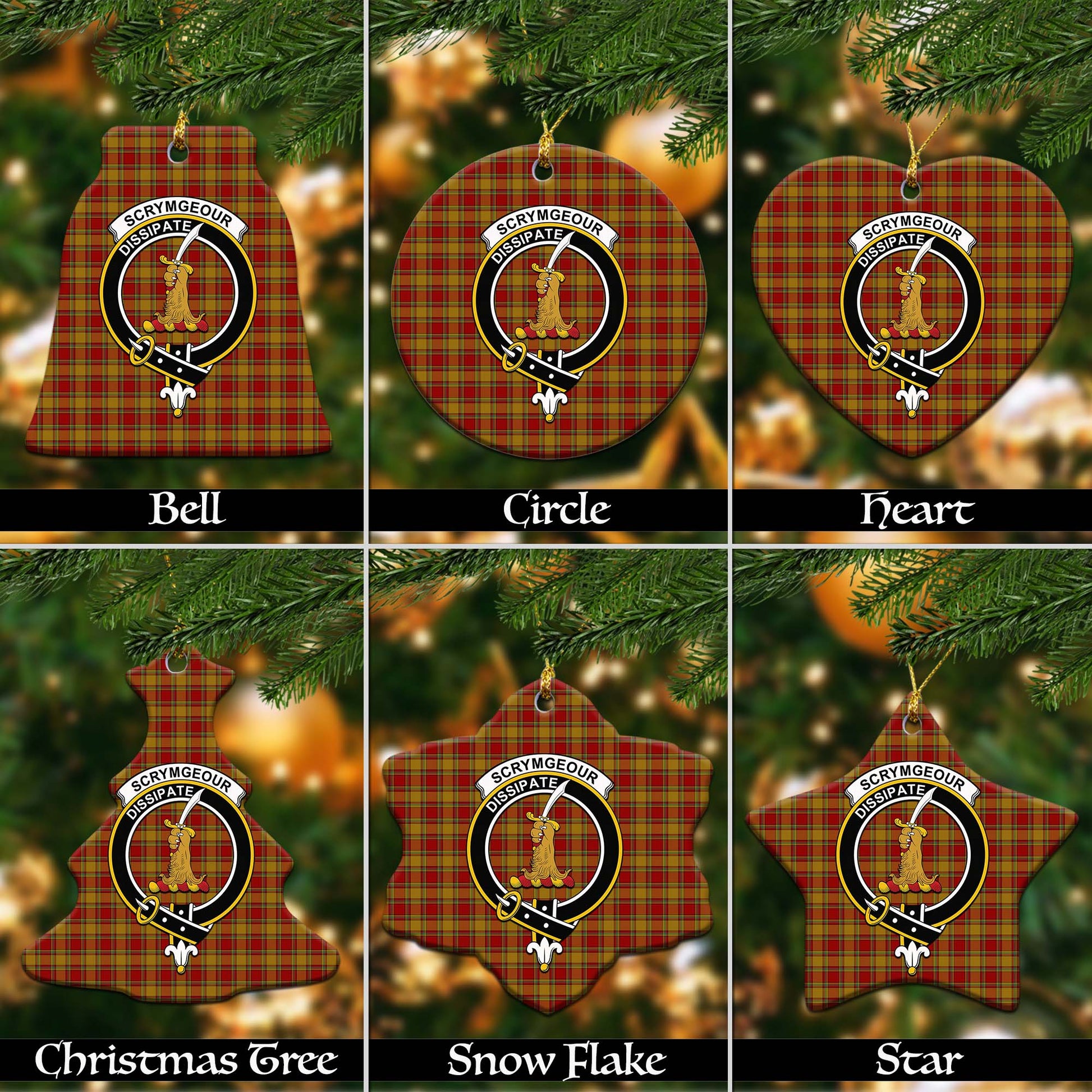 Scrymgeour Tartan Christmas Ceramic Ornaments with Family Crest Ceramic - Tartan Vibes Clothing