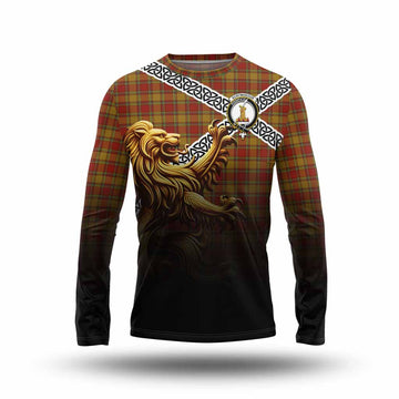 Scrymgeour Crest Tartan Long Sleeve T-Shirt with Golden Lion Emblem Celtic Style Unisex - Tartan Vibes Clothing