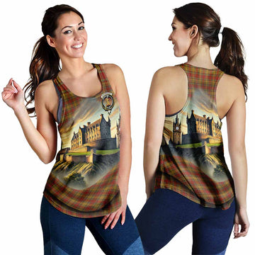 Scrymgeour Tartan Family Crest Women's Racerback Tanks with Scottish Ancient Castle Style 4XL - Tartan Vibes Clothing