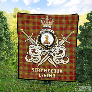 Scrymgeour Tartan Quilt with Clan Crest and the Golden Sword of Courageous Legacy Super King Quilt 91" x 110" - Tartan Vibes Clothing