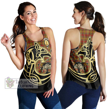 Scrymgeour Tartan Women's Racerback Tanks with Family Crest Celtic Wolf Style 4XL - Tartan Vibes Clothing