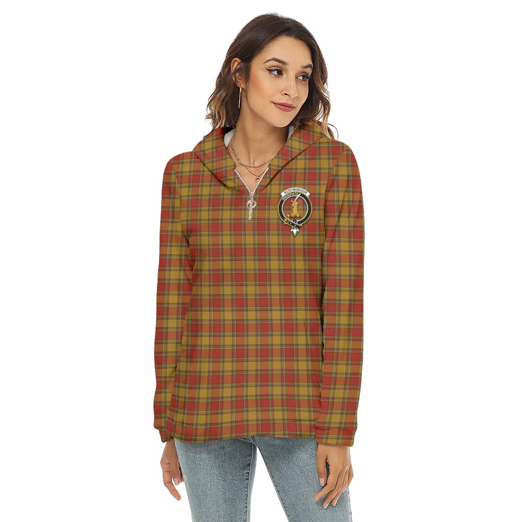 Tartan Vibes Clothing Scrymgeour Tartan Crest Women's Borg  Half Zip Fleece Hoodie