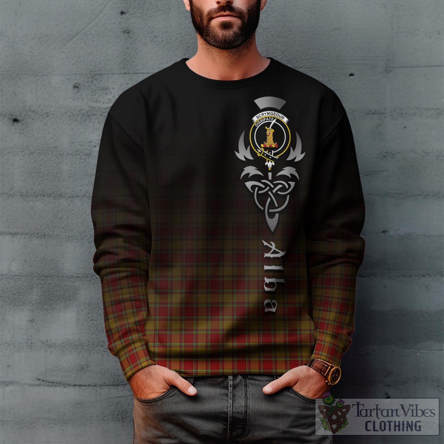 Scrymgeour Tartan Sweatshirt Featuring Alba Gu Brath Family Crest Celtic Inspired Unisex - Tartan Vibes Clothing