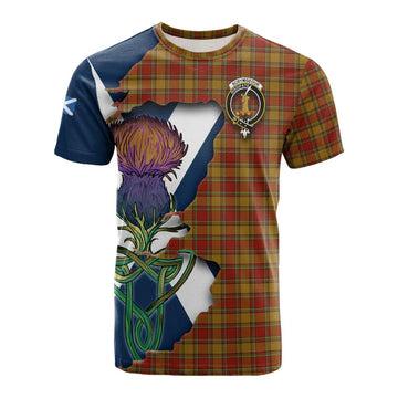 Tartan Vibes Clothing Scrymgeour Tartan Family Crest Cotton T-shirt Scottish Thistle Celtic Inspired