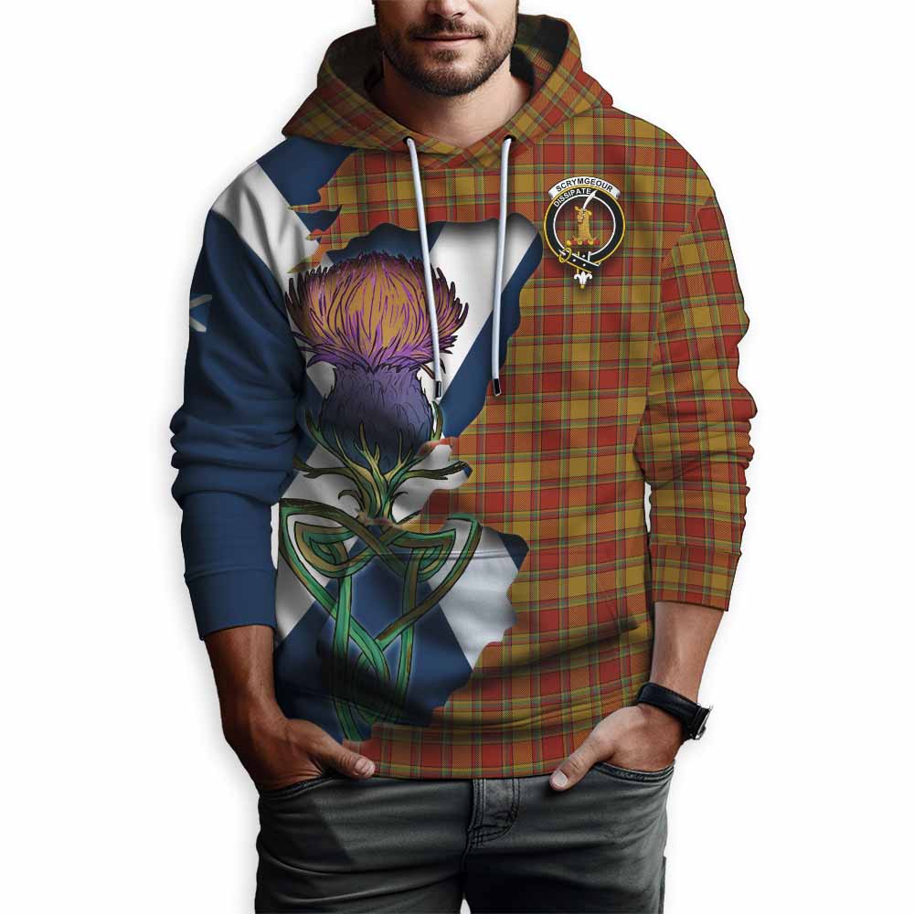 Tartan Vibes Clothing Scrymgeour Tartan Family Crest Hoodie Scottish Thistle Celtic Inspired