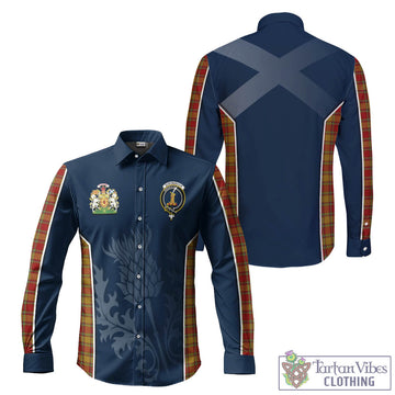 Scrymgeour Tartan Long Sleeve Button Up Shirt with Family Crest and Scottish Thistle Vibes Sport Style Men's Shirt - Tartan Vibes Clothing