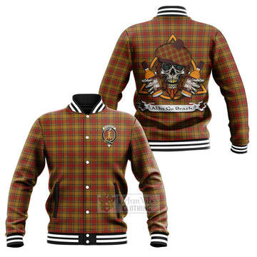 Scrymgeour Tartan Baseball Jacket with Family Crest and Bearded Skull Holding Bottles of Whiskey Unisex - Tartan Vibes Clothing