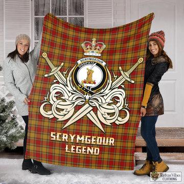 Scrymgeour Tartan Blanket with Clan Crest and the Golden Sword of Courageous Legacy X-Large 59 x 79 inches 150 x 200 cm - Tartan Vibes Clothing