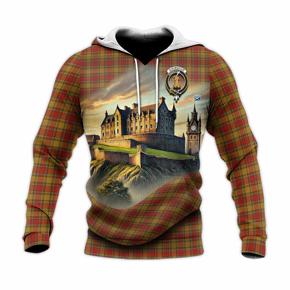 Scrymgeour Tartan Family Crest Knitted Hoodie with Scottish Ancient Castle Style Unisex Knitted Pullover Hoodie - Tartan Vibes Clothing