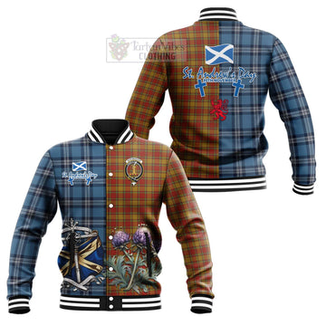 Scrymgeour Tartan Baseball Jacket Happy St. Andrew's Day Half Tartan Style Unisex - Tartan Vibes Clothing