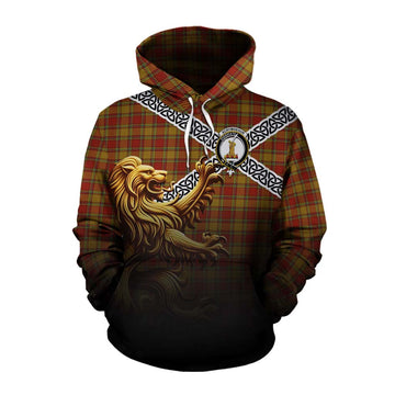 Tartan Vibes Clothing Scrymgeour Crest Tartan Cotton Hoodie with Golden Lion Emblem Celtic Style