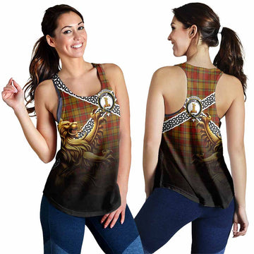 Scrymgeour Crest Tartan Women's Racerback Tanks with Golden Lion Emblem Celtic Style 4XL - Tartan Vibes Clothing