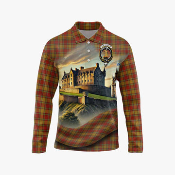 Scrymgeour Tartan Family Crest Long Sleeve Polo Shirt with Scottish Ancient Castle Style Unisex - Tartan Vibes Clothing