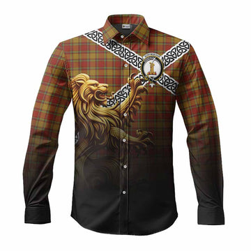 Scrymgeour Crest Tartan Long Sleeve Button Shirt with Golden Lion Emblem Celtic Style Men's Shirt S - Tartan Vibes Clothing