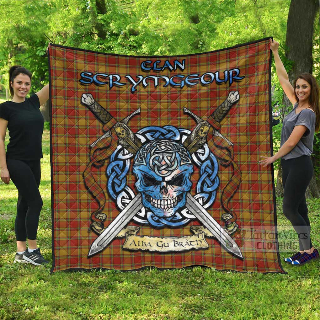 Scrymgeour Tartan Quilt with Celtic Skull Alba Gu Brath Style Super King Quilt 91" x 110" - Tartan Vibes Clothing
