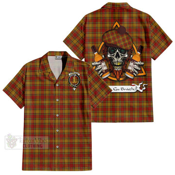 Scrymgeour Tartan Hawaiian Shirt with Family Crest and Bearded Skull Holding Bottles of Whiskey Kid - Tartan Vibes Clothing