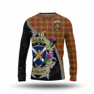 Scrymgeour Tartan Family Crest Long Sleeve T-Shirt Lion Rampant Royal Thistle Shield Celtic Inspired Unisex - Tartan Vibes Clothing
