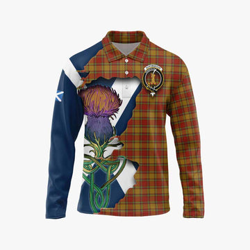 Tartan Vibes Clothing Scrymgeour Tartan Family Crest Long Sleeve Polo Shirt Scottish Thistle Celtic Inspired