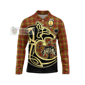 Scrymgeour Tartan Long Sleeve Polo Shirt with Family Crest Celtic Wolf Style Unisex - Tartan Vibes Clothing