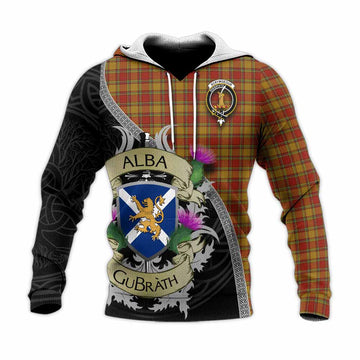 Scrymgeour Tartan Family Crest Knitted Hoodie Lion Rampant Royal Thistle Shield Celtic Inspired Unisex Knitted Pullover Hoodie - Tartan Vibes Clothing