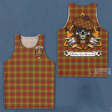 Scrymgeour Tartan Men's Tank Top with Family Crest and Bearded Skull Holding Bottles of Whiskey Men - Tartan Vibes Clothing