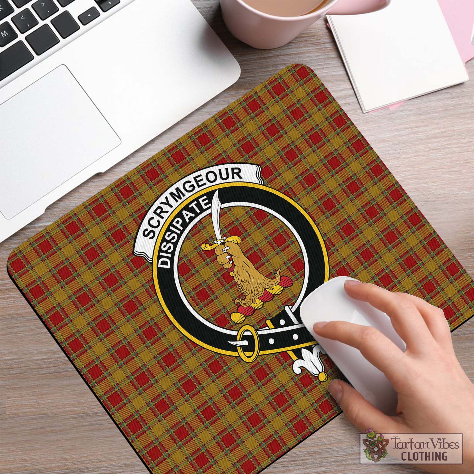 Tartan Vibes Clothing Scrymgeour Tartan Mouse Pad with Family Crest