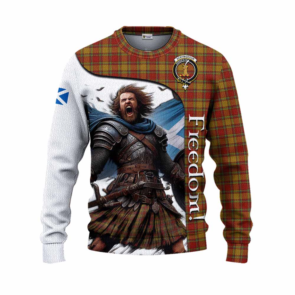 Scrymgeour Crest Tartan Knitted Sweater Inspired by the Freedom of Scottish Warrior Unisex - Tartan Vibes Clothing