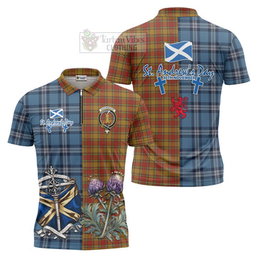 Scrymgeour Tartan Zipper Polo Shirt Happy St. Andrew's Day Half Tartan Style Unisex - Tartan Vibes Clothing