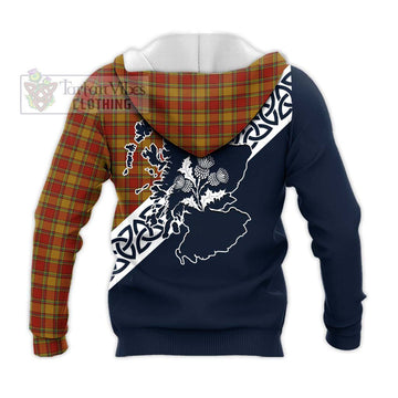 Scrymgeour Tartan Knitted Hoodie Featuring Thistle and Scotland Map - Tartan Vibes Clothing